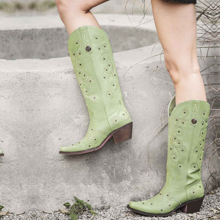 Embroidery around the shaft and vamp Grey Olive cowgirl boots