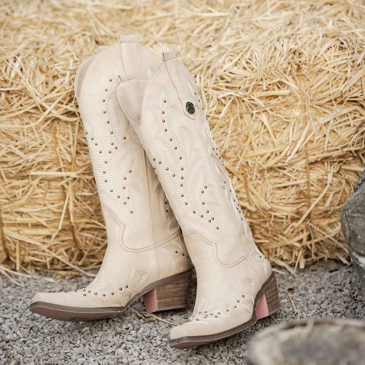 white tall western boots