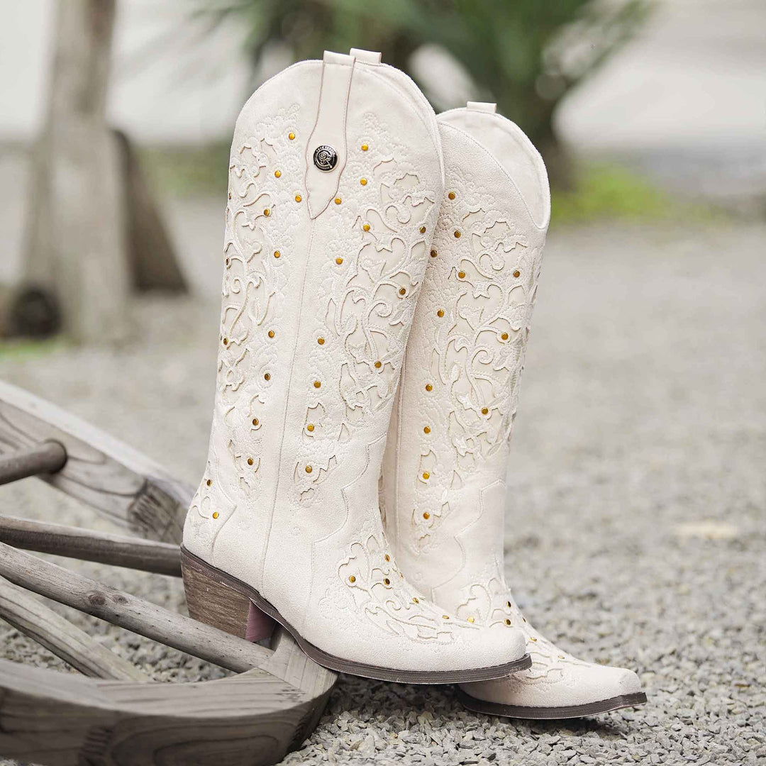 White  suede cowboy boots