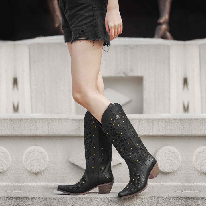 Black womens embroidered cowboy boots