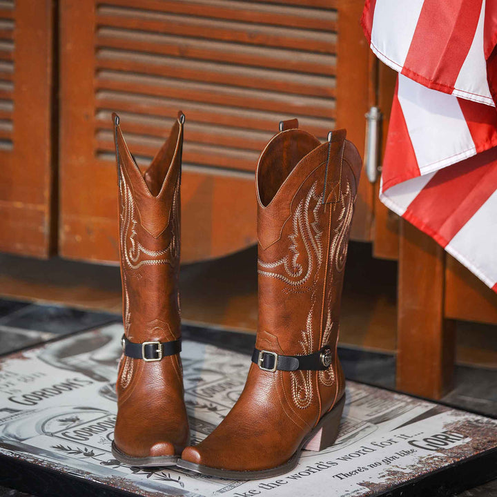Full-grain leather exterior Brown western boots