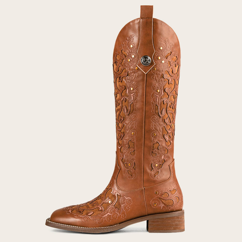 Stacked walking heel cowgirl western boots