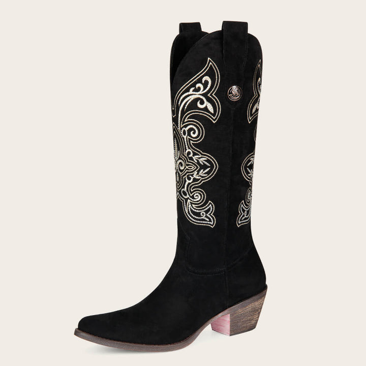 Rubber outsole women's embroidered boots