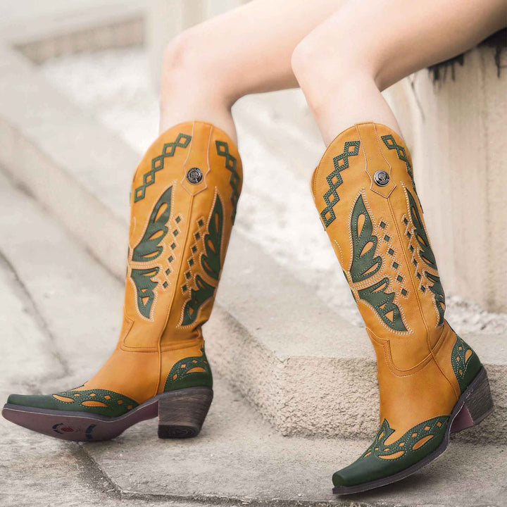 floral pattern embroidery cowgirl boots
