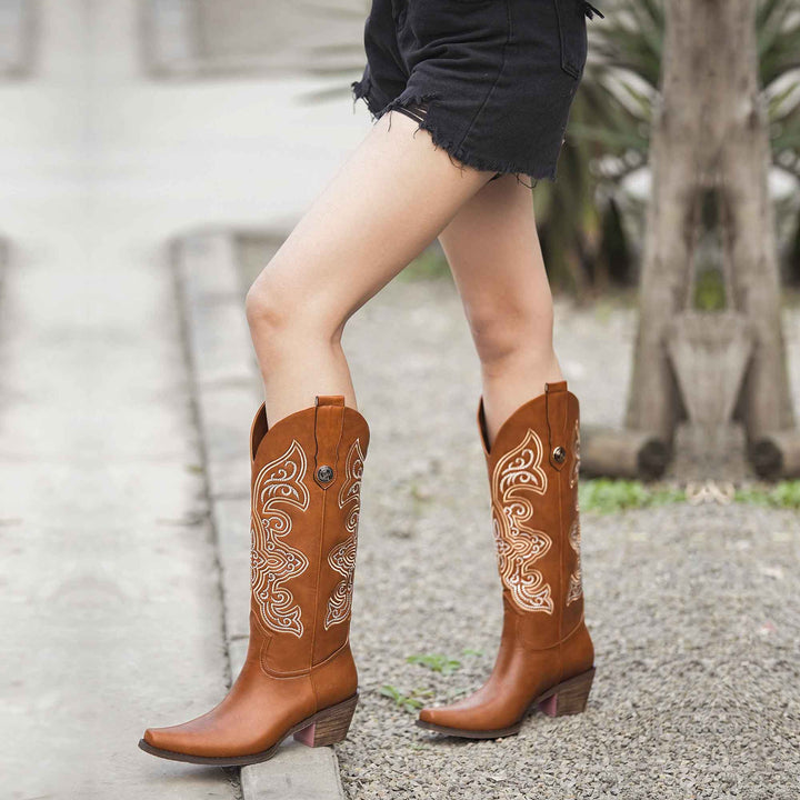 Suede leather exterior for black & Milk Chocolate Cowgirl Boots